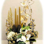 Gold Christmas Basket - Silk Flower Arrangement